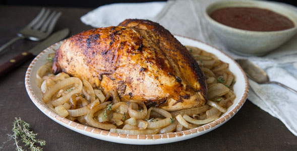 Roast Turkey Breast with Balsamic Caramelized Onions and Glazed Dried Cranberries